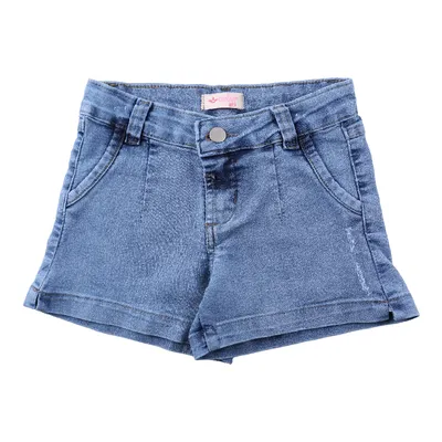 Shorts Jeans Infantil Color Girl Lavagem Used Com Puídos